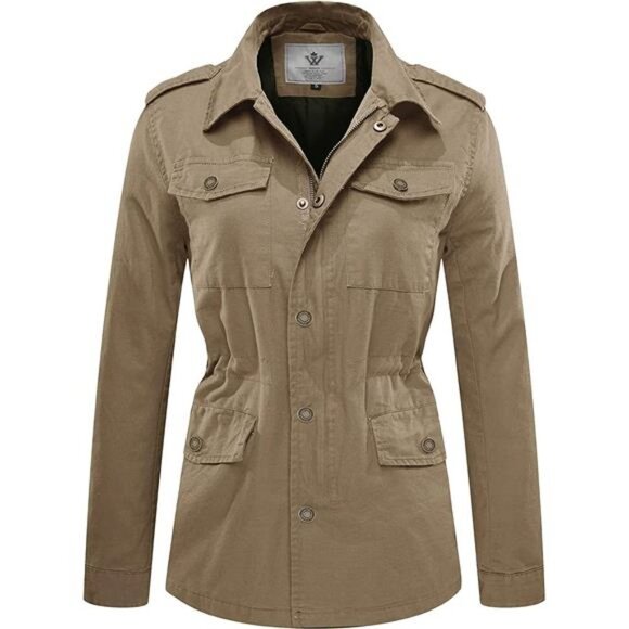 Women's Lightweight Canvas Cotton Military Jacket Utility Lapel Anorak